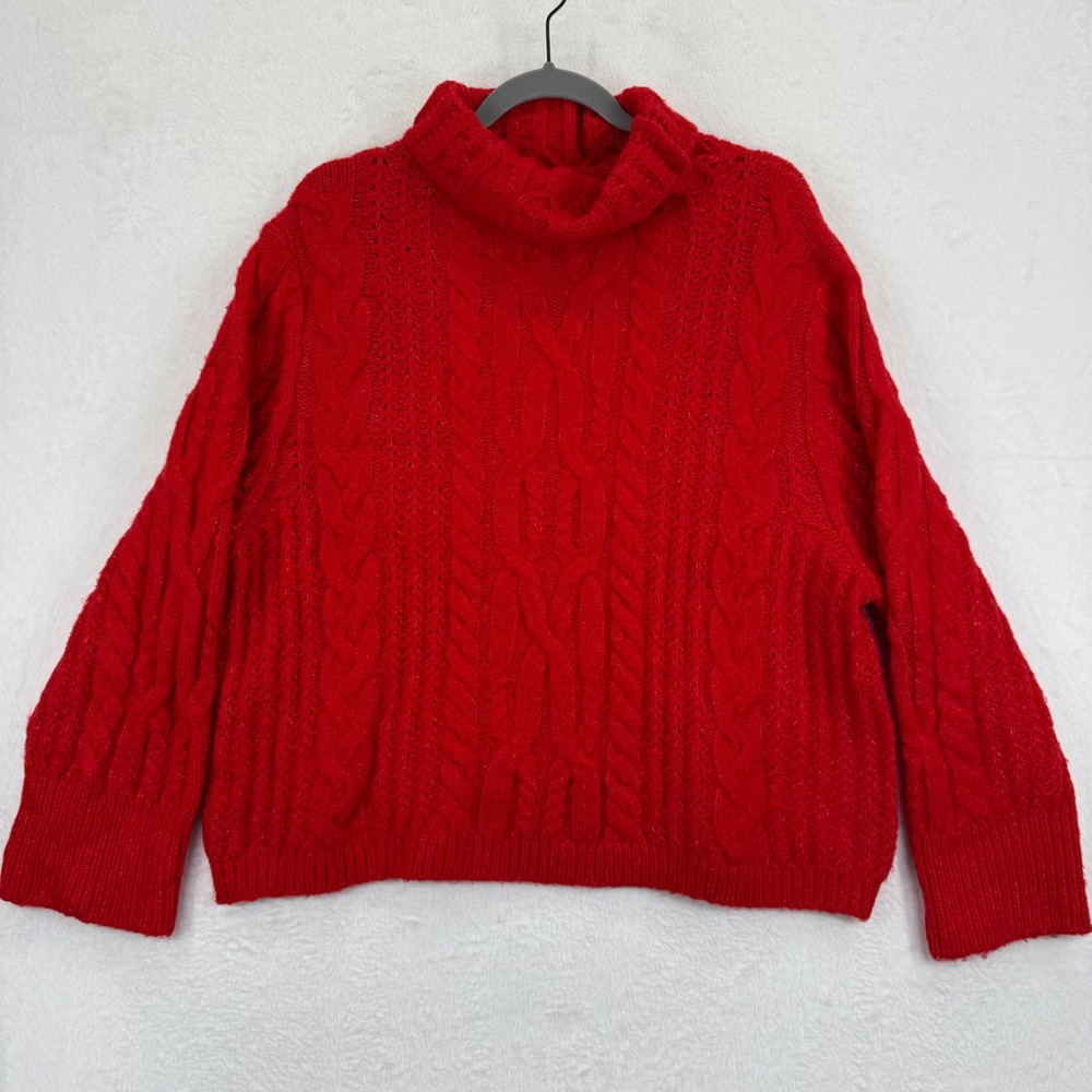 Yummy Sweater Co Red Cable Knit Turtleneck‎ Sweater Womens Medium Cozy